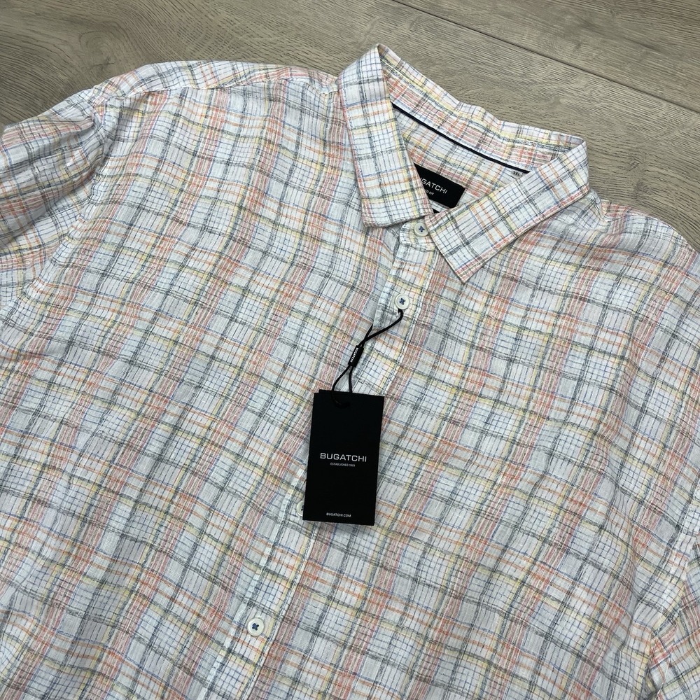 Bugatchi Shaped Fit 100% Linen Multicolor Shirt Men Sz 3XL NEW